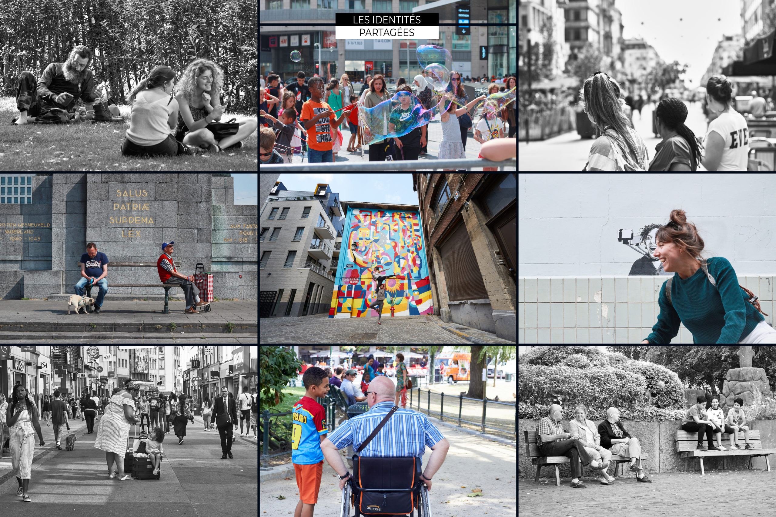 Photomontage de photos en paysage de personnes se promenant dans Bruxelles