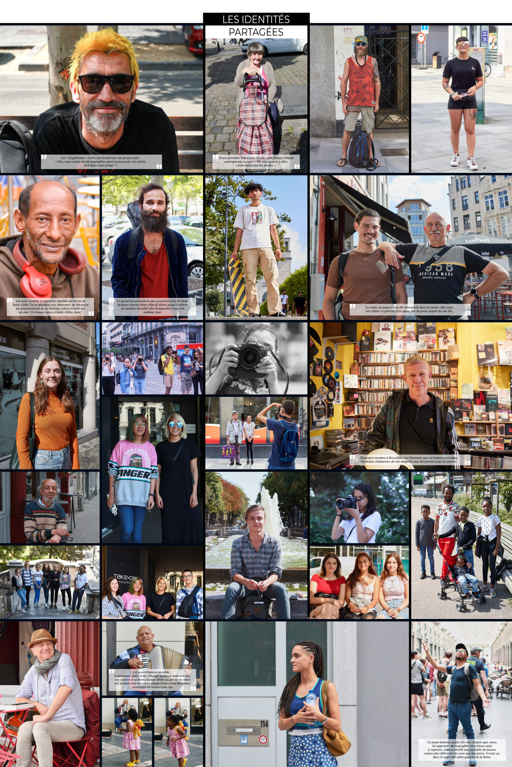 Photomontage de portraits de personnes vivant dans le centre-ville de Bruxelles